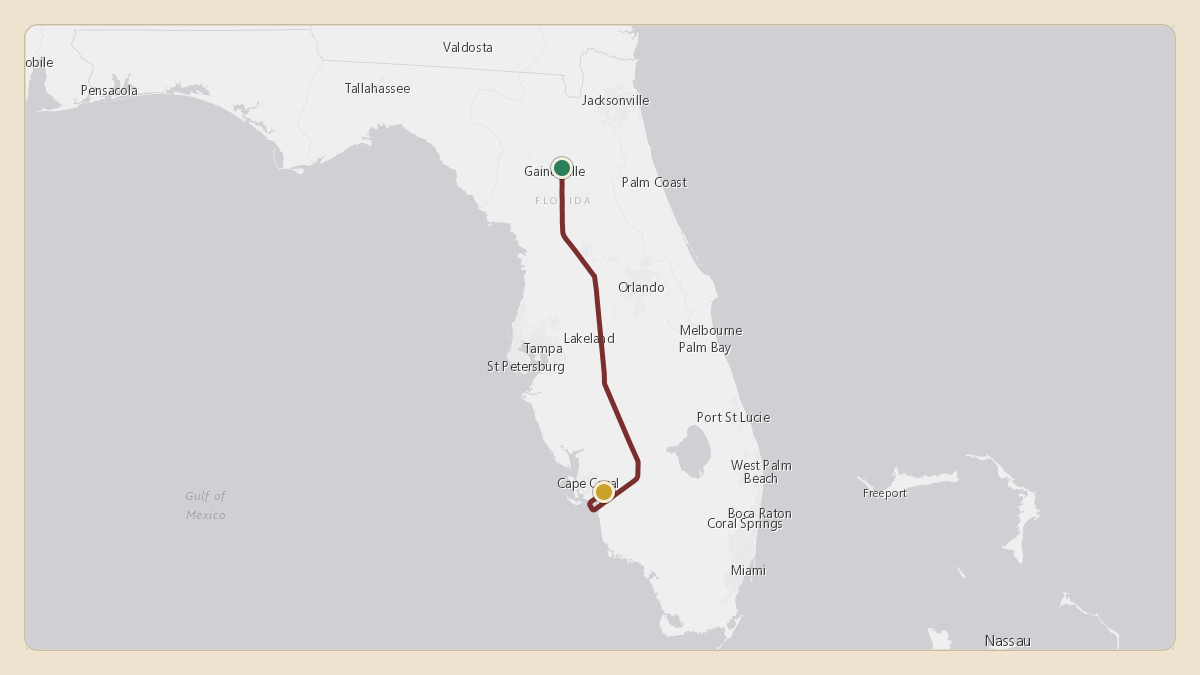 Flight path for Jon Sumrall's N100FG from KGNV — Gainesville Regional Airport to KRSW — Southwest Florida International Airport