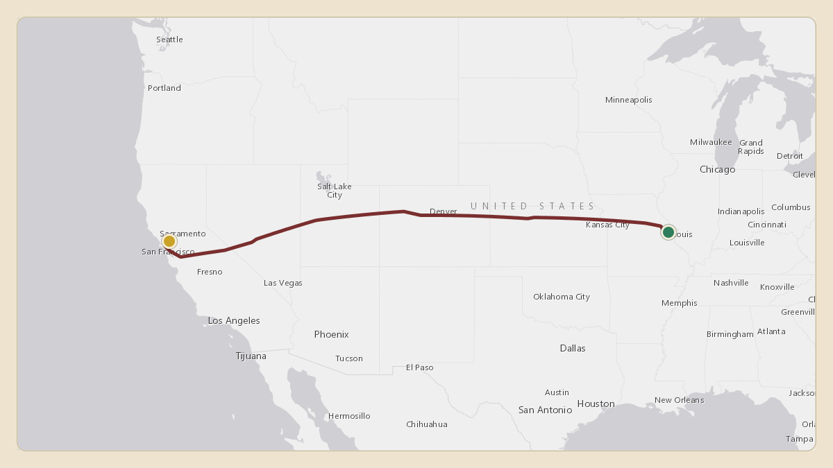 Flight path for Nestle's N8583A from KSUS — Spirit of St Louis Airport to KSUU — Travis Air Force Base
