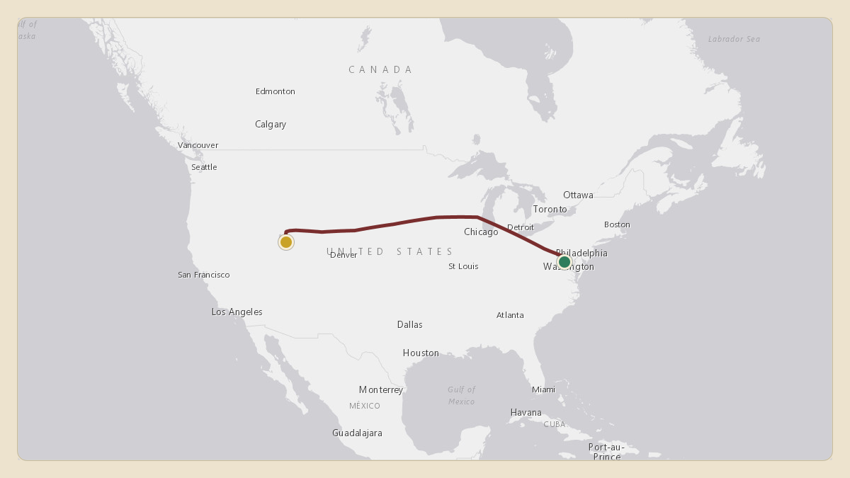 Flight path for MGM Resorts's N781MM from KIAD — Washington Dulles International Airport to KSLC — Salt Lake City International Airport