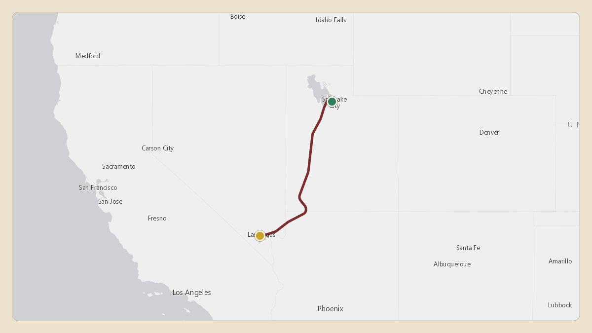 Flight path for MGM Resorts's N781MM from KSLC — Salt Lake City International Airport to KLAS — Harry Reid International Airport