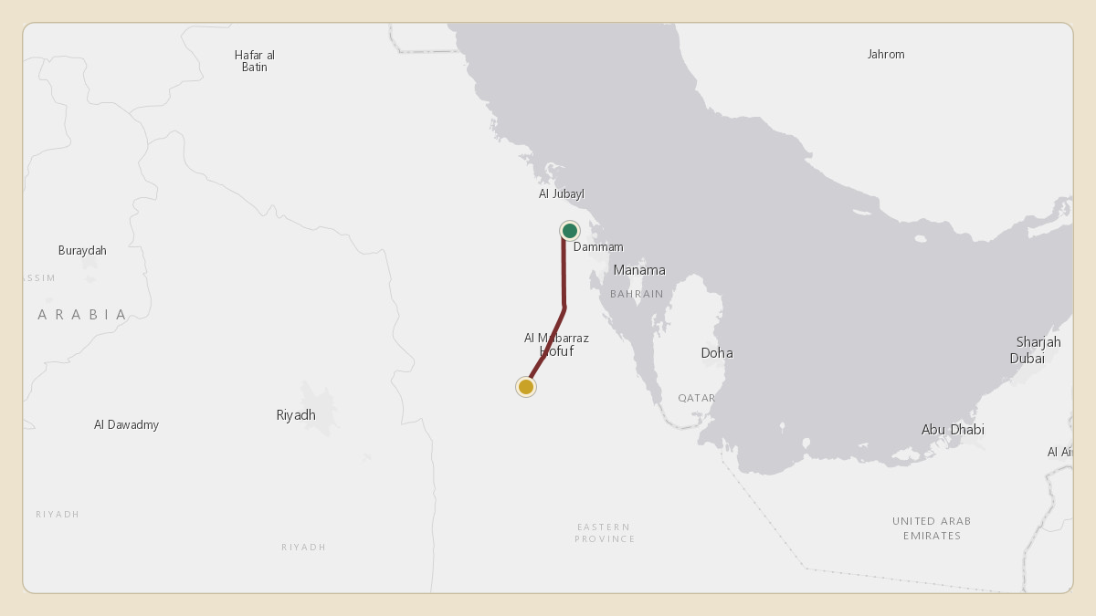 Flight path for Saudi Aramco's N801XA from OEDF — King Fahd International Airport to OEDF — King Fahd International Airport