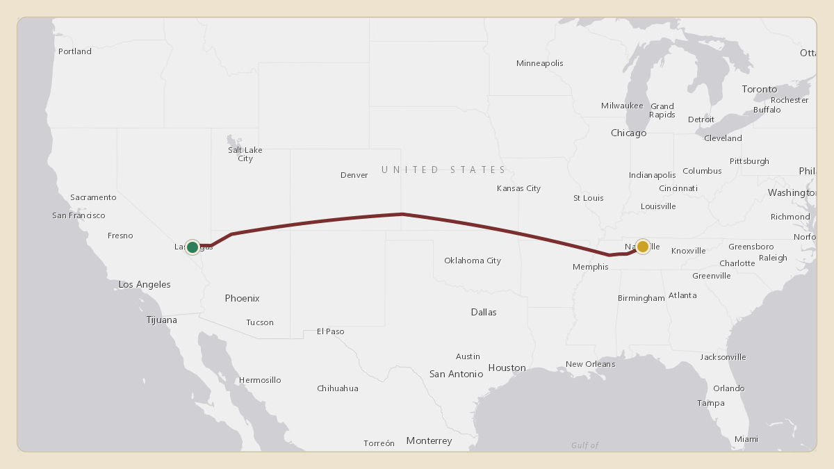 Flight path for MGM Resorts's N781MM from KLAS — Harry Reid International Airport to KBNA — Nashville International Airport