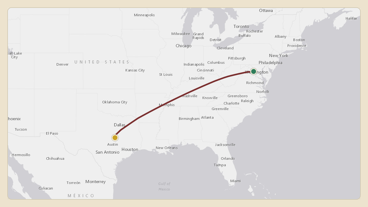Flight path for Elon Musk's N450GG from KIAD — Washington Dulles International Airport to KTPL — Draughon Miller Central Texas Regional Airport