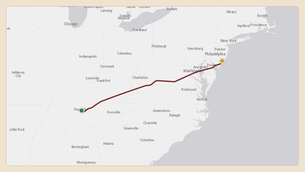Flight path for MGM Resorts's N781MM from KBNA — Nashville International Airport to KACY — Atlantic City International Airport