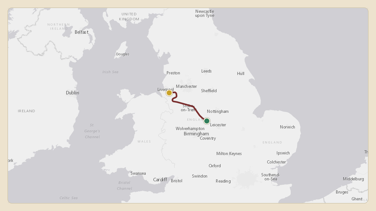 Flight path for UK Government / Royal Flight's G-ZAHS from EGNX — East Midlands Airport to EGGP — Liverpool John Lennon Airport