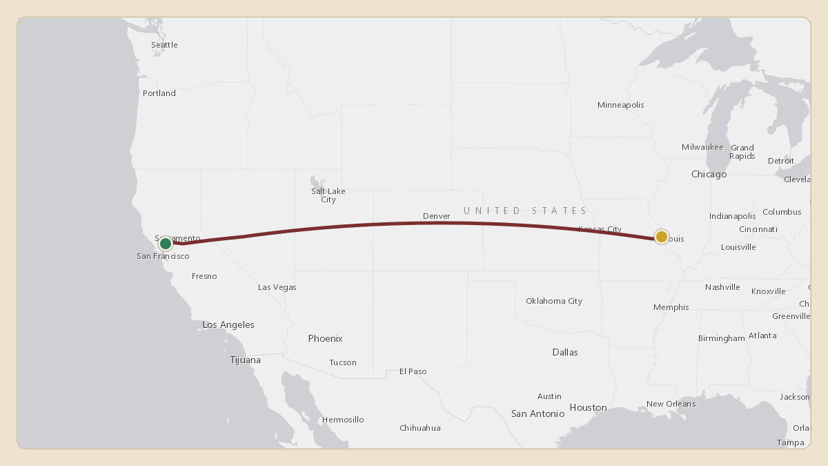 Flight path for Nestle's N8583A from 22CA — Commodore Center Seaplane Base to KSUS — Spirit of St Louis Airport