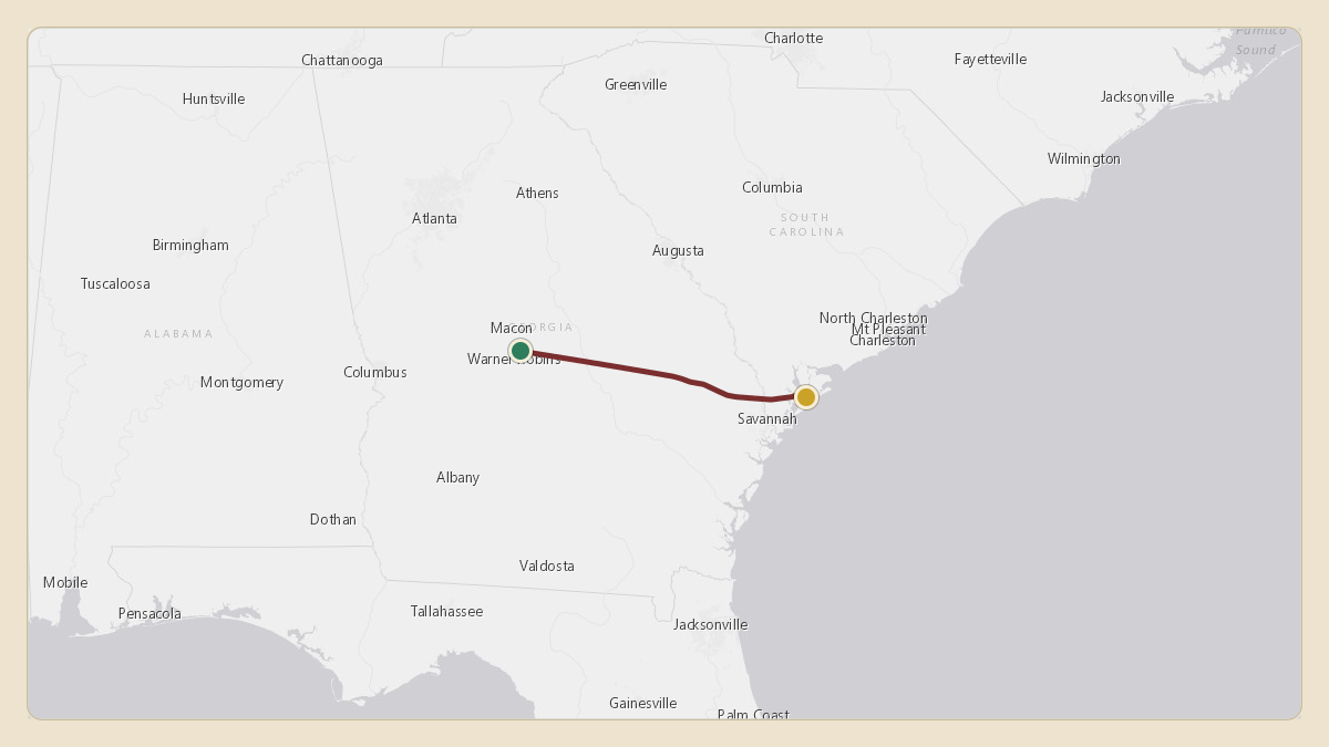 Flight path for Jimmy Haslam's N715CB from KMCN — Middle Georgia Regional Airport to KHXD — Hilton Head Airport