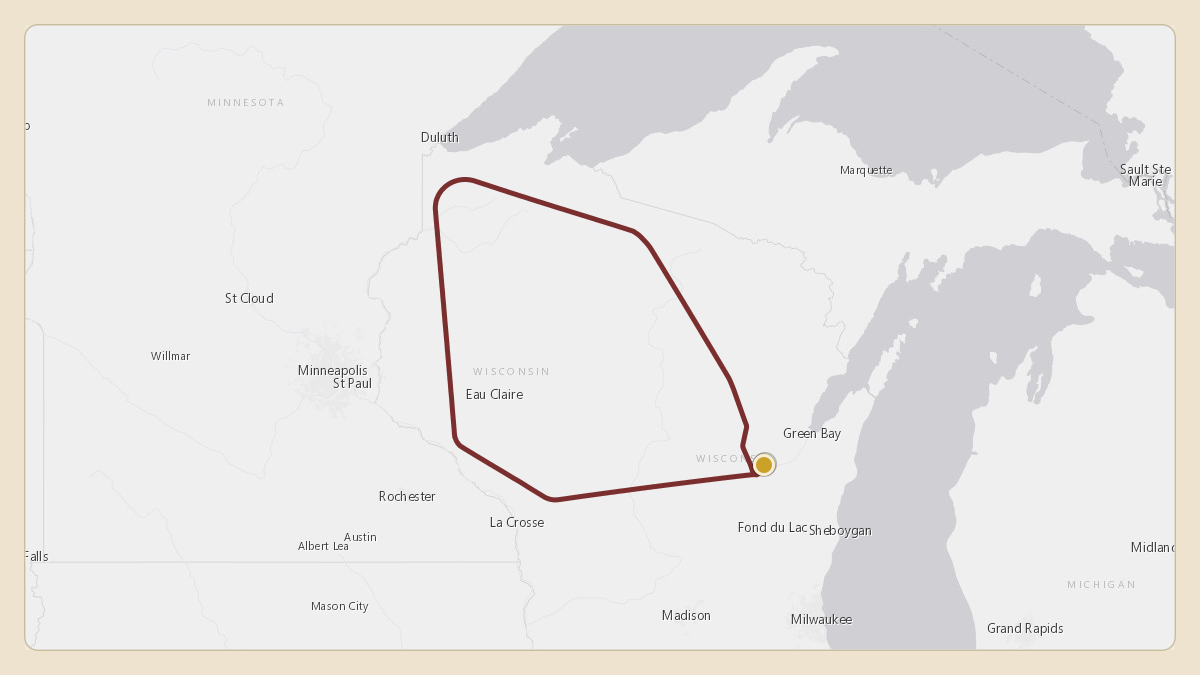 Flight path for American Express's N609GB from KATW — Appleton International Airport to KATW — Appleton International Airport