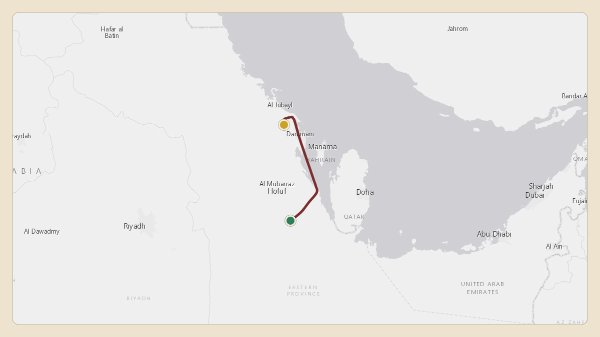 Flight path for Saudi Aramco's N801XA from 24.71°, 49.91° to OEDF — King Fahd International Airport