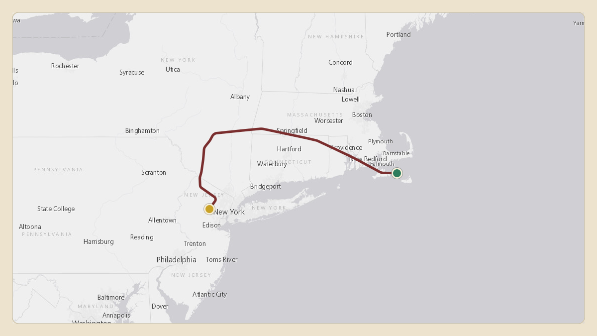 Flight path for James Dolan's N5465M from KACK — Nantucket Memorial Airport to KEWR — Newark Liberty International Airport