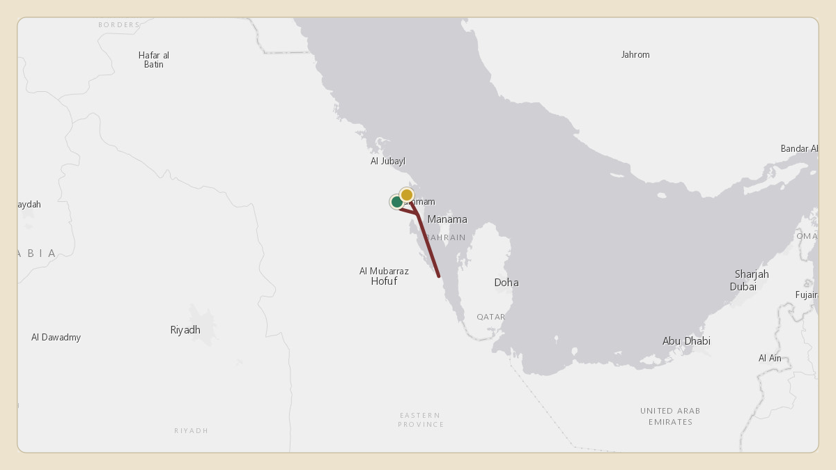Flight path for Saudi Aramco's N801XA from OEDF — King Fahd International Airport to OEDF — King Fahd International Airport