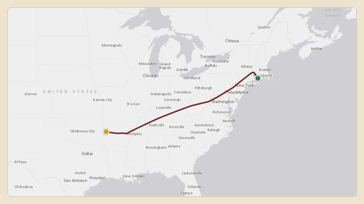 Flight path for Rick Ross's N33055 from KOQU — Quonset State Airport to KFSM — Fort Smith Regional Airport