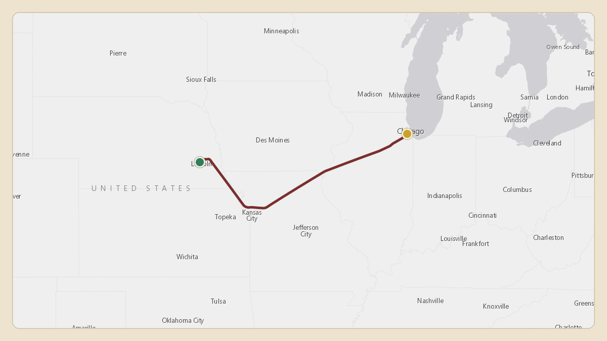 Flight path for Matt Rhule's N45HF from KLNK — Lincoln Airport to KMDW — Chicago Midway International Airport