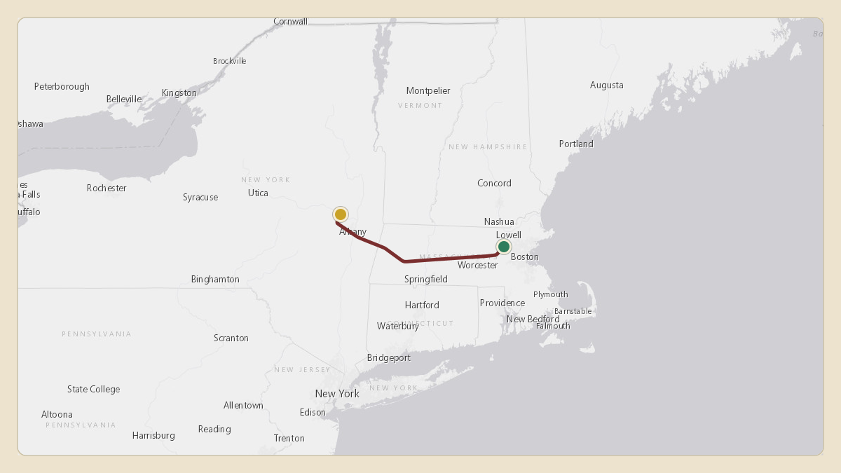 Flight path for Ferrari of Fort Lauderdale's N99MB from KBED — Laurence G Hanscom Field to KSCH — Schenectady County Airport