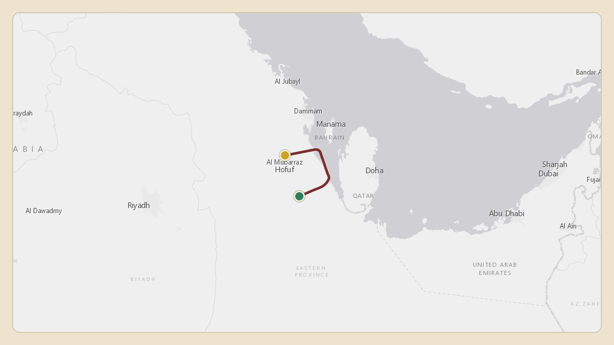 Flight path for Saudi Aramco's N801XA from OEAH — Al-Ahsa International Airport to OEAH — Al-Ahsa International Airport
