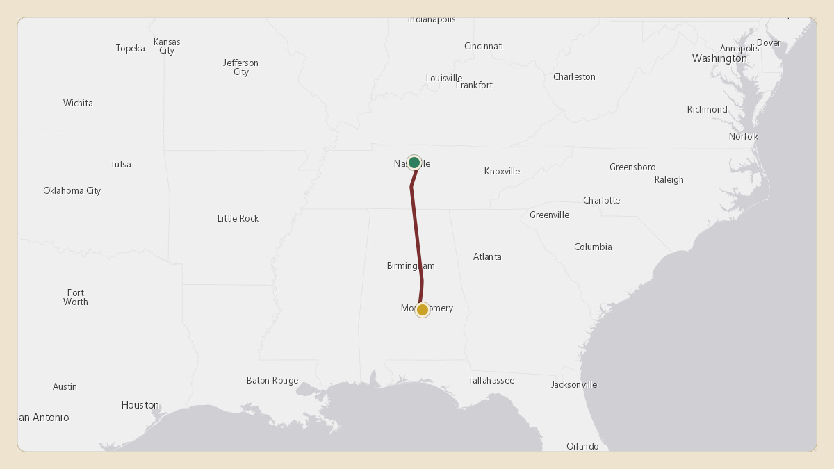 Flight path for Ferrari of Fort Lauderdale's N99MB from KBNA — Nashville International Airport to KMGM — Montgomery Regional (Dannelly Field) Airport