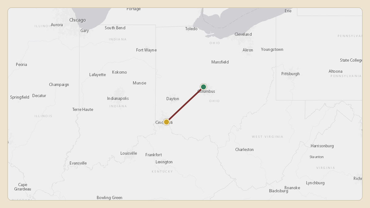 Flight path for Mike DeWine's N71HP from KOSU — The Ohio State University Airport - Don Scott Field to KLUK — Cincinnati Municipal Airport Lunken Field