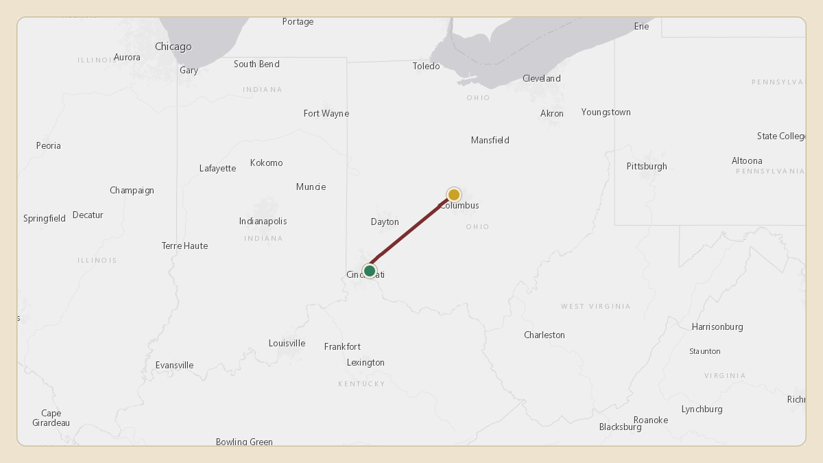 Flight path for Mike DeWine's N71HP from KLUK — Cincinnati Municipal Airport Lunken Field to KOSU — The Ohio State University Airport - Don Scott Field