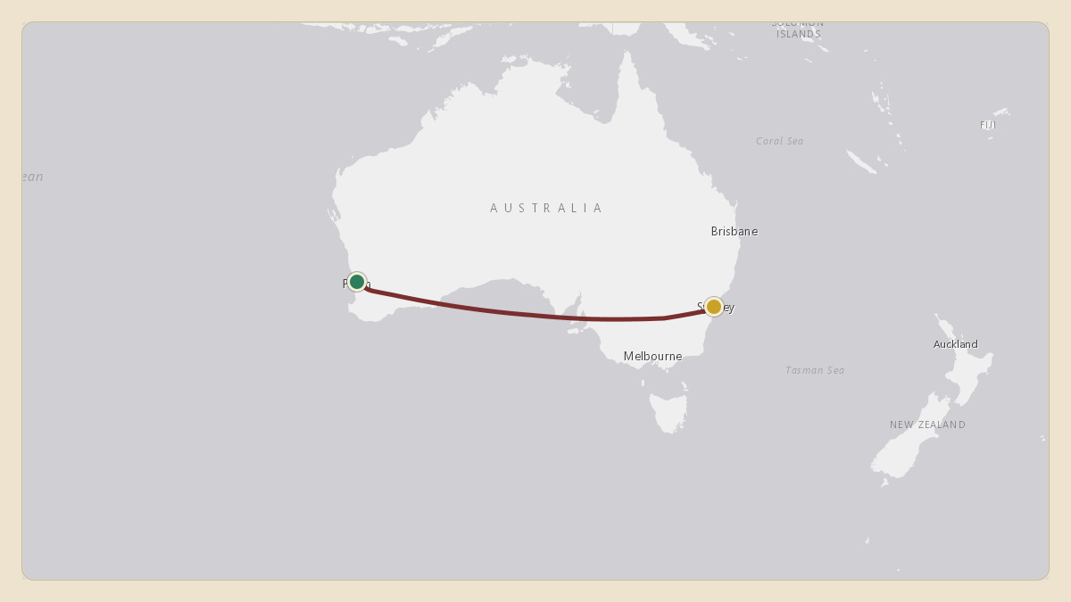 Flight path for Kerry Stokes's N888GX from YPPH — Perth International Airport to YSSY — Sydney Kingsford Smith International Airport