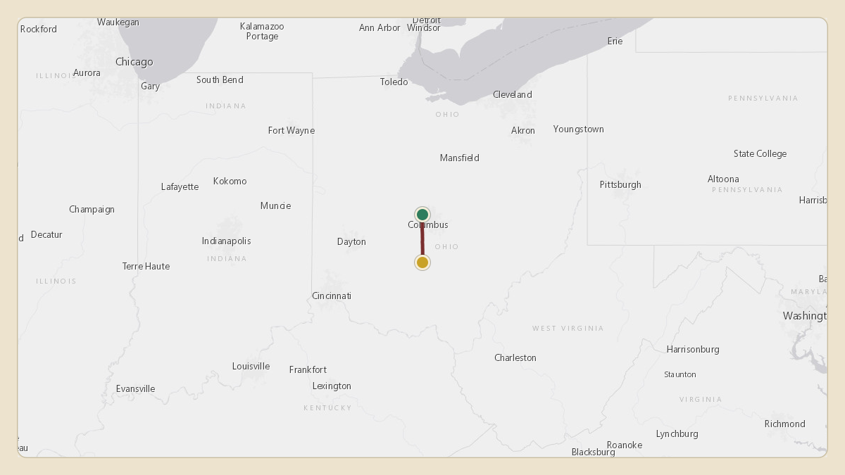 Flight path for Mike DeWine's N71HP from KOSU — The Ohio State University Airport - Don Scott Field to KCYO — Pickaway County Memorial Airport