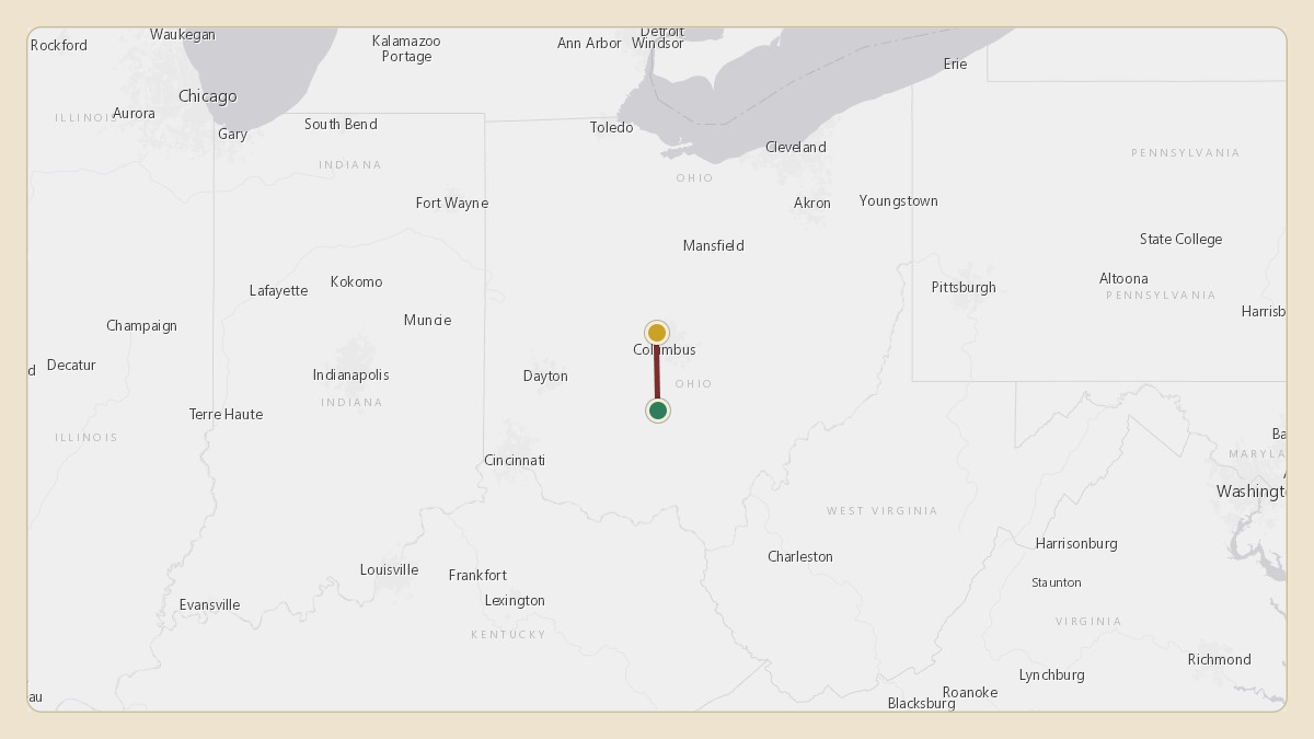 Flight path for Mike DeWine's N71HP from KRZT — Ross County Airport to KOSU — The Ohio State University Airport - Don Scott Field