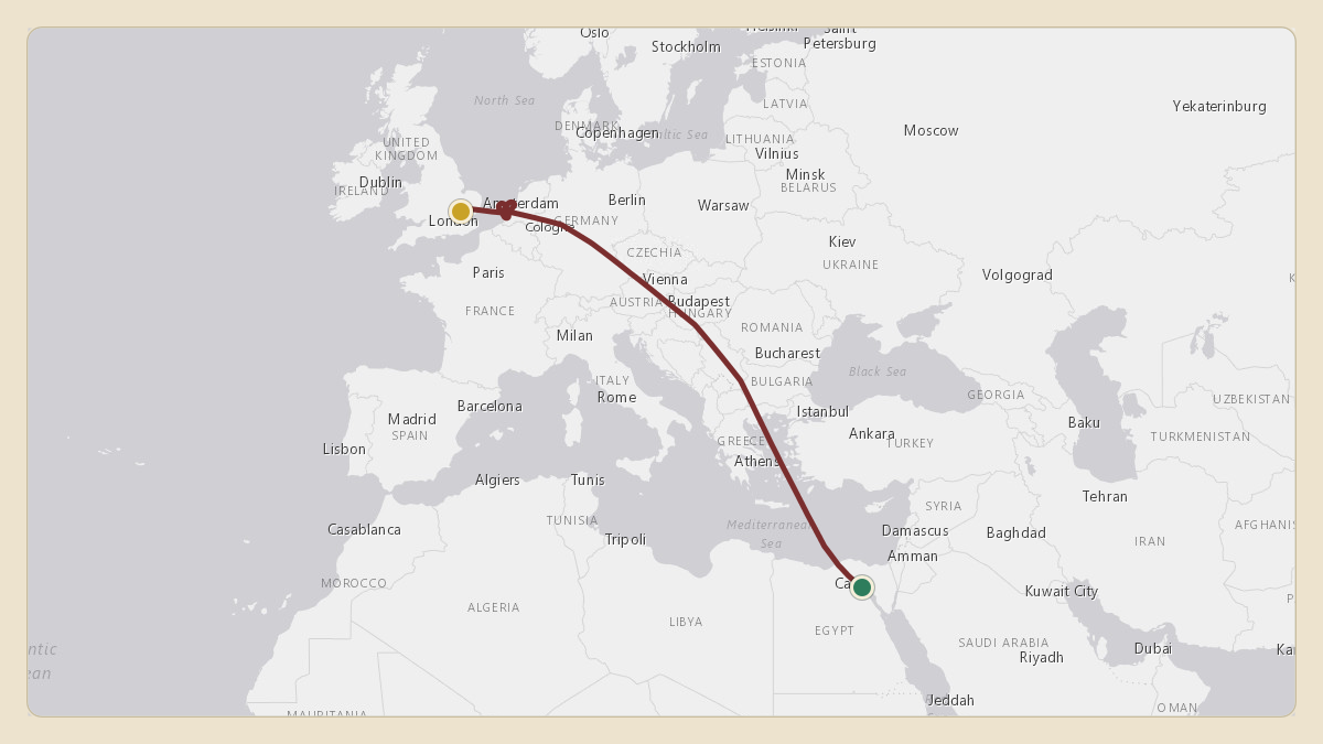 Flight path for Sheikh Mohammed bin Rashid Al Maktoum's A6-MMM from OMDB — Dubai International Airport to EGSS — London Stansted Airport