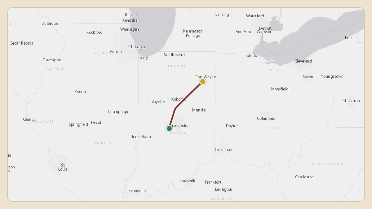 Flight path for Menard Inc.'s N540M from KIND — Indianapolis International Airport to KFWA — Fort Wayne International Airport