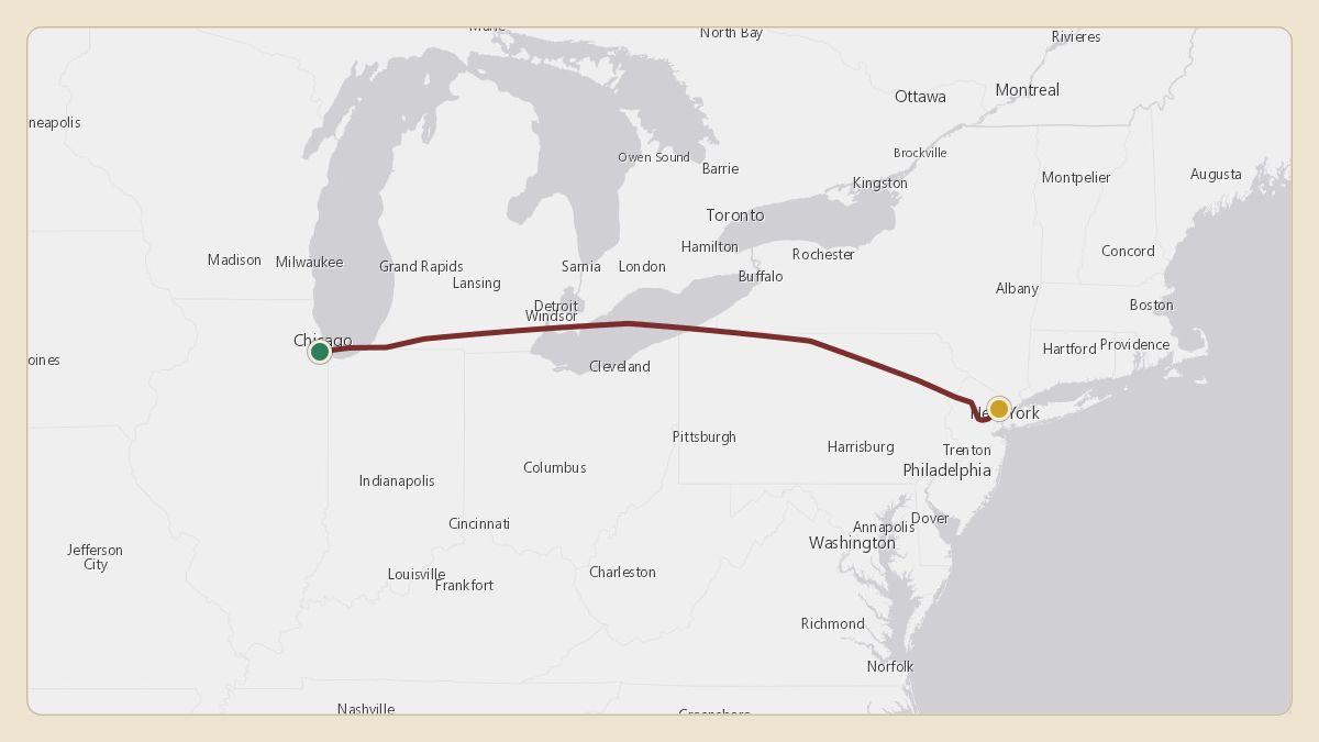 Flight path for Ferrari of Fort Lauderdale's N99MB from KMDW — Chicago Midway International Airport to KTEB — Teterboro Airport