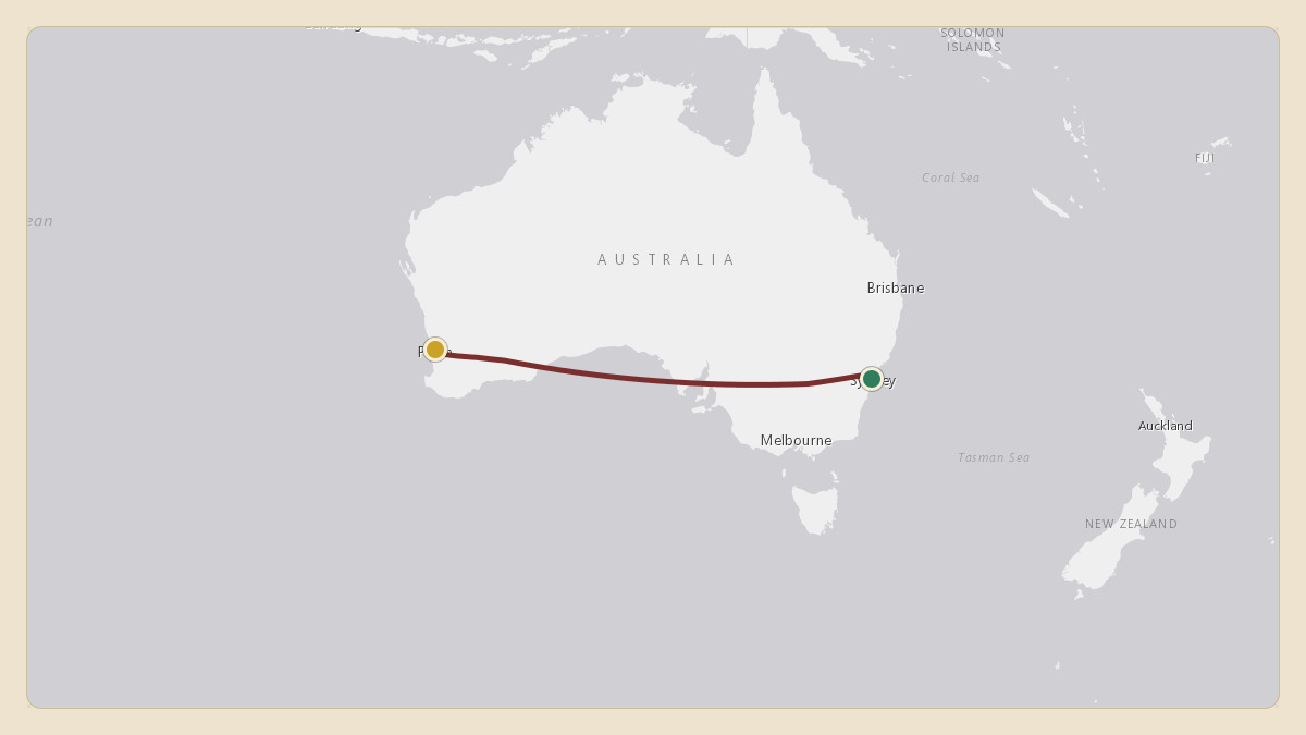 Flight path for Kerry Stokes's N888GX from YSSY — Sydney Kingsford Smith International Airport to YPPH — Perth International Airport