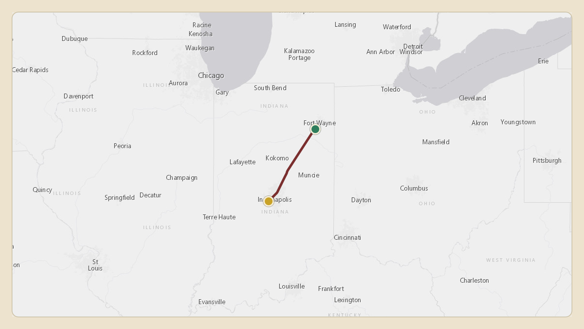 Flight path for Menard Inc.'s N540M from KFWA — Fort Wayne International Airport to KIND — Indianapolis International Airport