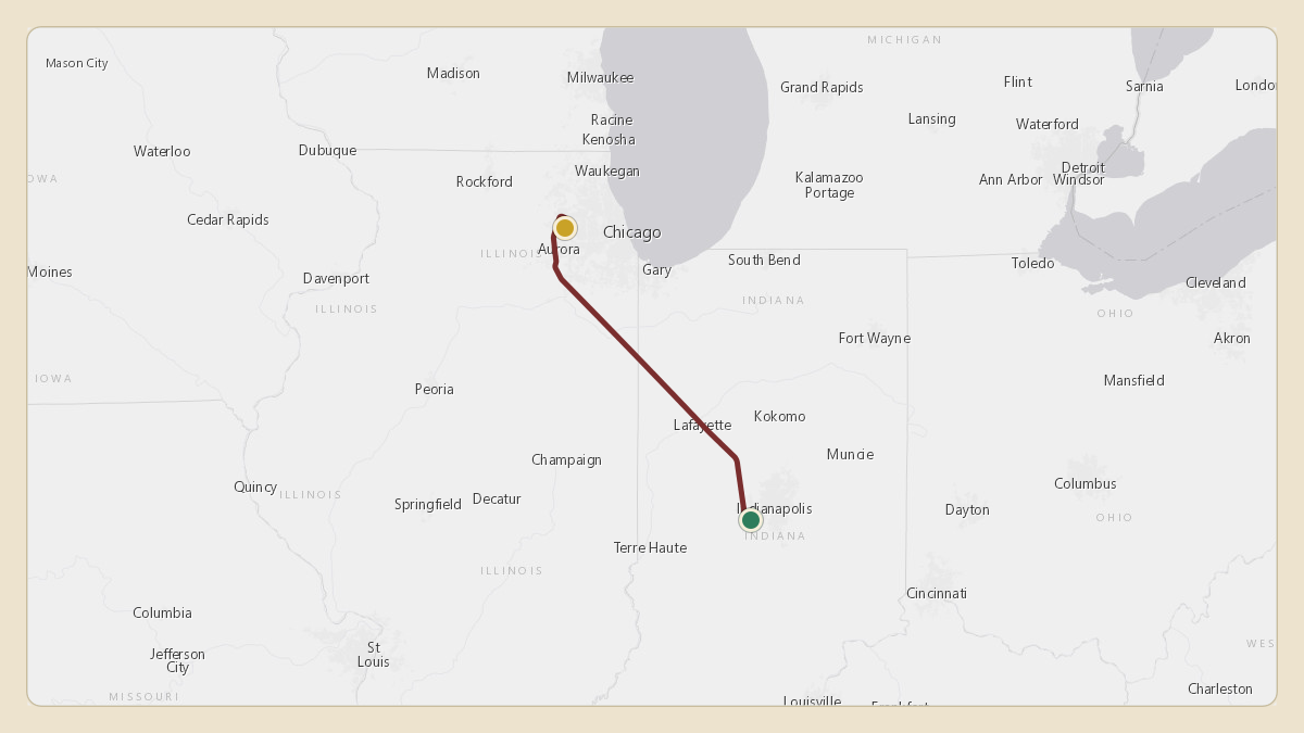 Flight path for Menard Inc.'s N540M from KIND — Indianapolis International Airport to KDPA — Dupage Airport