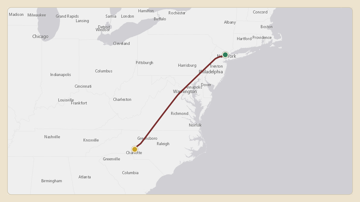 Flight path for Rick Hendrick's N1RH from KTEB — Teterboro Airport to KJQF — Concord-Padgett Regional Airport