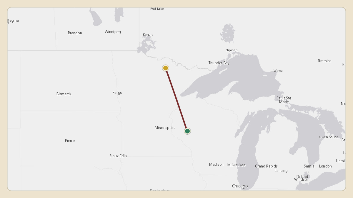 Flight path for Menard Inc.'s N563M from KEAU — Chippewa Valley Regional Airport to KORB — Orr Regional Airport