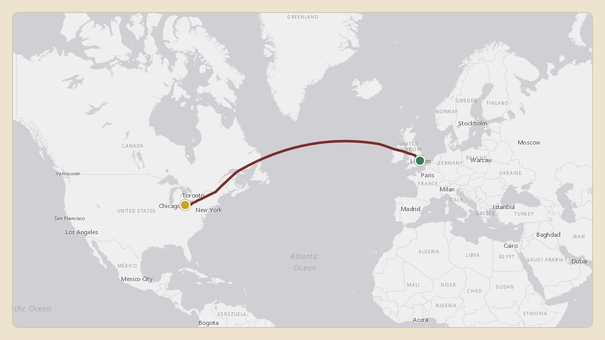 Flight path for Sheikh Mohammed bin Rashid Al Maktoum's A6-MMM from EGSS — London Stansted Airport to KCLE — Cleveland Hopkins International Airport