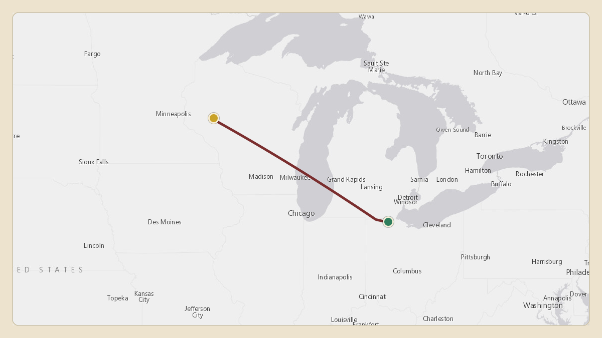 Flight path for Menard Inc.'s N587M from KTDZ — Toledo Executive Airport to KEAU — Chippewa Valley Regional Airport