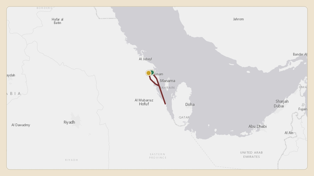 Flight path for Saudi Aramco's N801XA from OEDF — King Fahd International Airport to OEDF — King Fahd International Airport