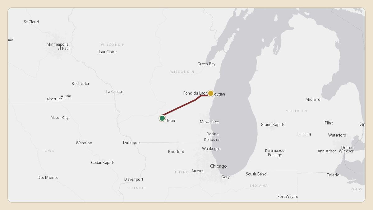 Flight path for Lawrence Menard's N1808C from KC29 — Middleton Municipal Morey Field to KSBM — Sheboygan County Memorial Airport