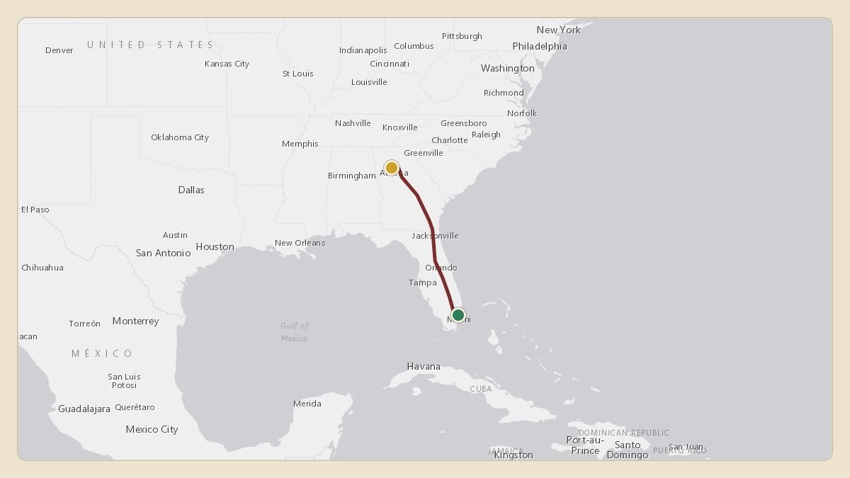 Flight path for Rick Ross's N33055 from KX44 — Miami Seaplane Base to KPDK — DeKalb Peachtree Airport