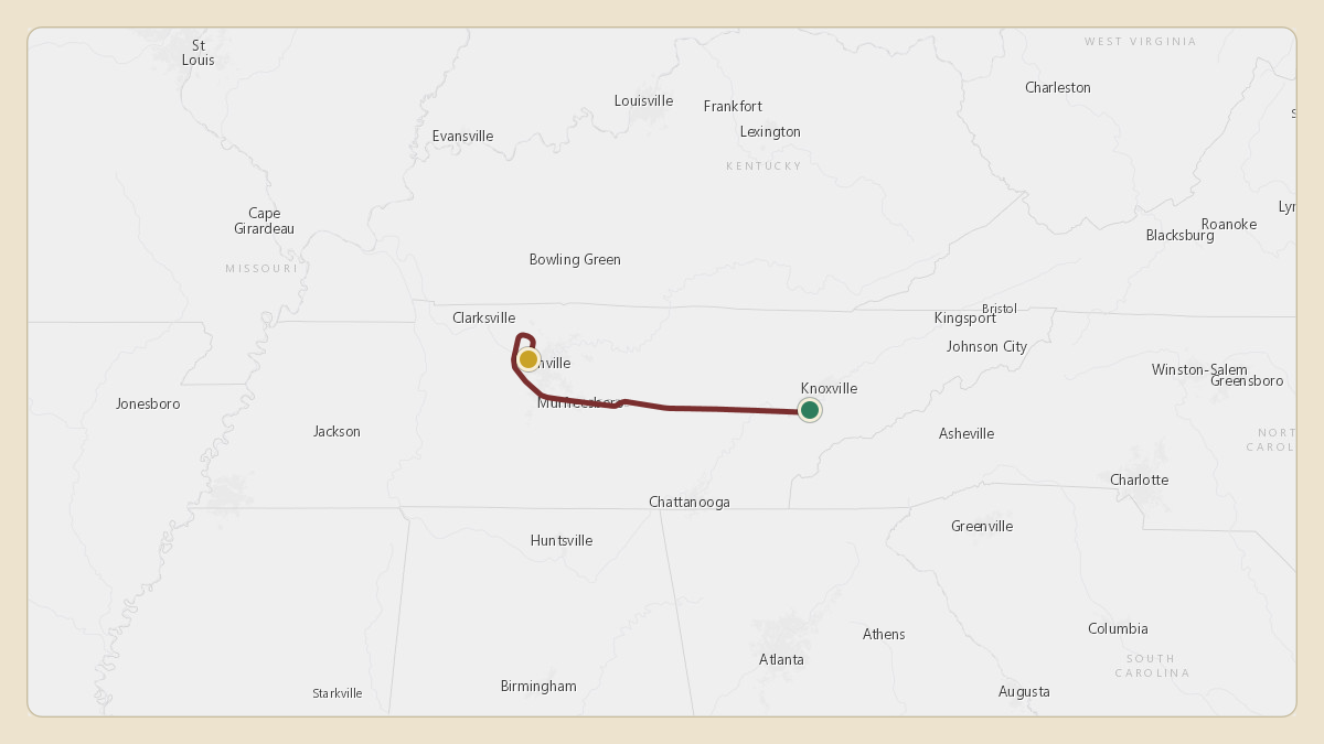 Flight path for Jimmy Haslam's N715CB from KTYS — McGhee Tyson Airport to KJWN — John C Tune Airport