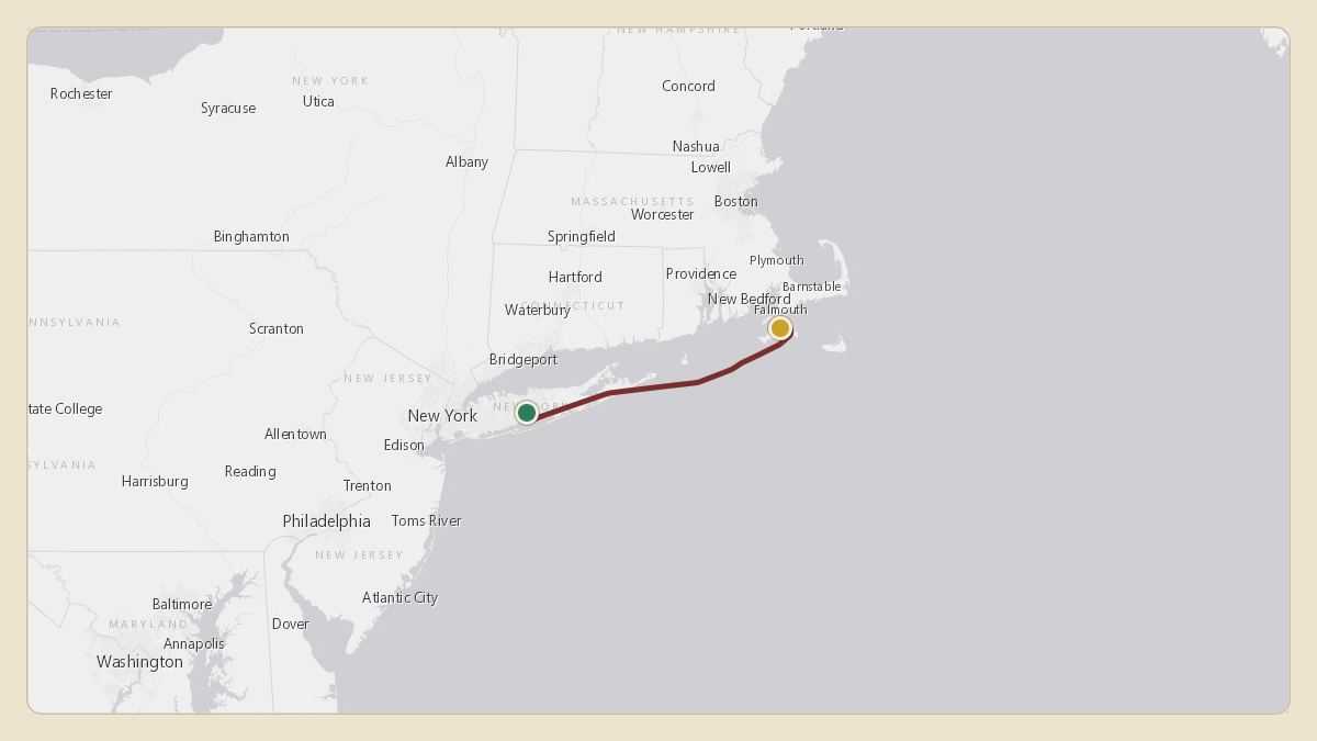 Flight path for Ferrari of Fort Lauderdale's N99MB from KISP — Long Island MacArthur Airport to KFMH — Cape Cod Coast Guard Air Station