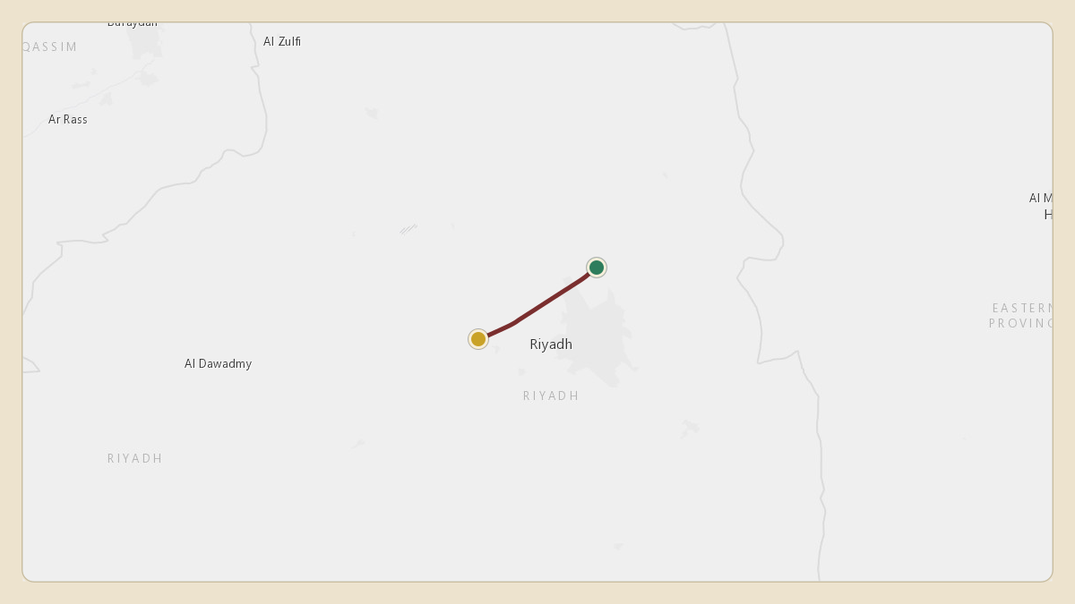 Flight path for Saudi Aramco's N801XA from OERK — King Khalid International Airport to OEDF — King Fahd International Airport