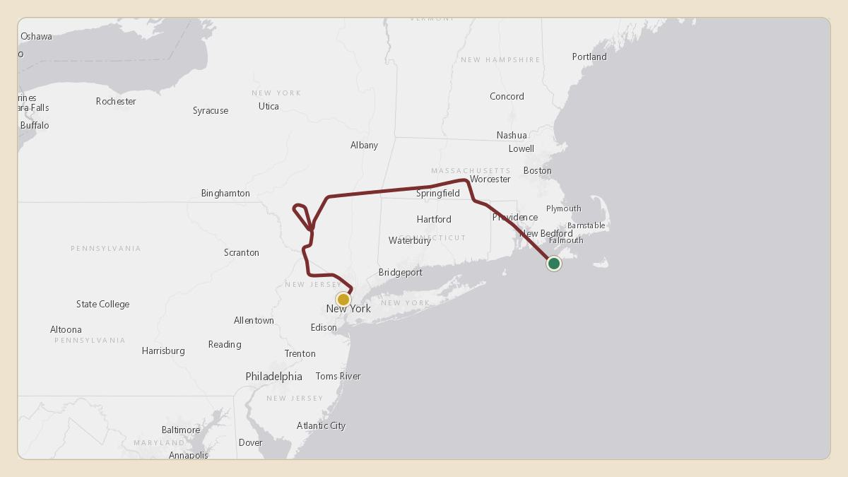 Flight path for Ferrari of Fort Lauderdale's N99MB from KACK — Nantucket Memorial Airport to KTEB — Teterboro Airport