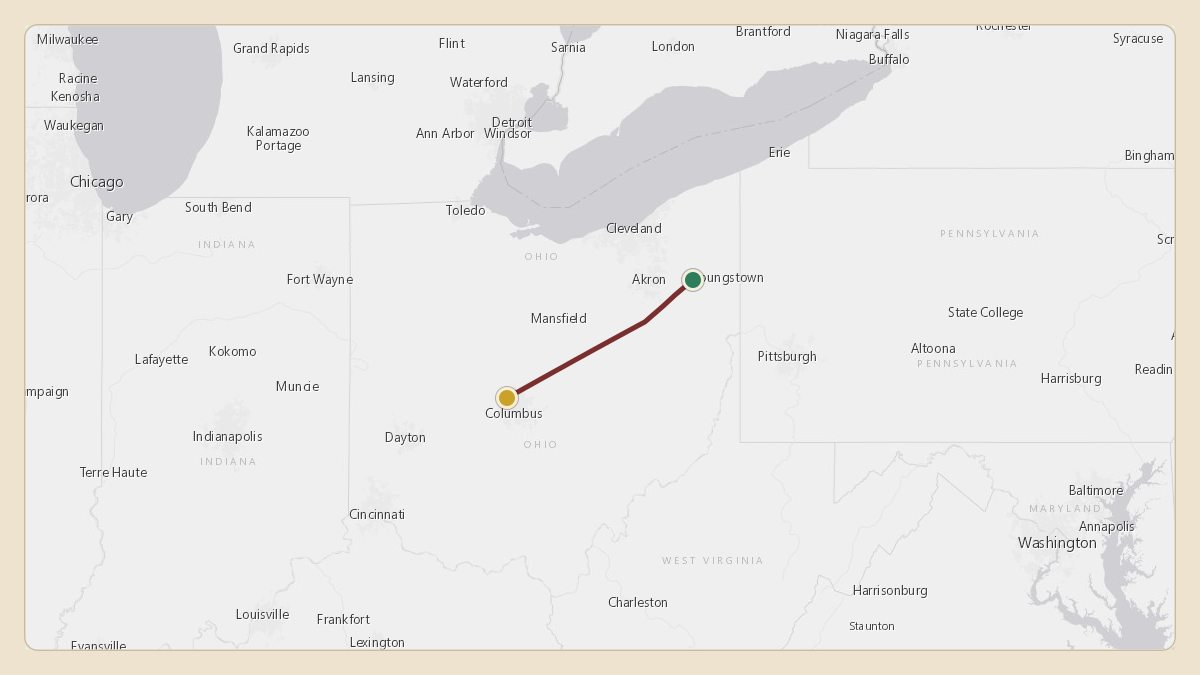 Flight path for Mike DeWine's N71HP from 42OH — Dunn Field to KOSU — The Ohio State University Airport - Don Scott Field