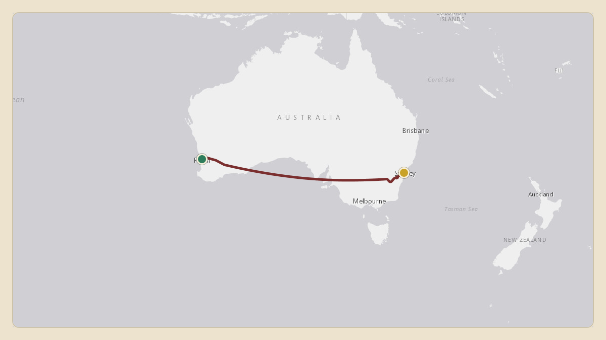 Flight path for Kerry Stokes's N888GX from YPPH — Perth International Airport to YSSY — Sydney Kingsford Smith International Airport