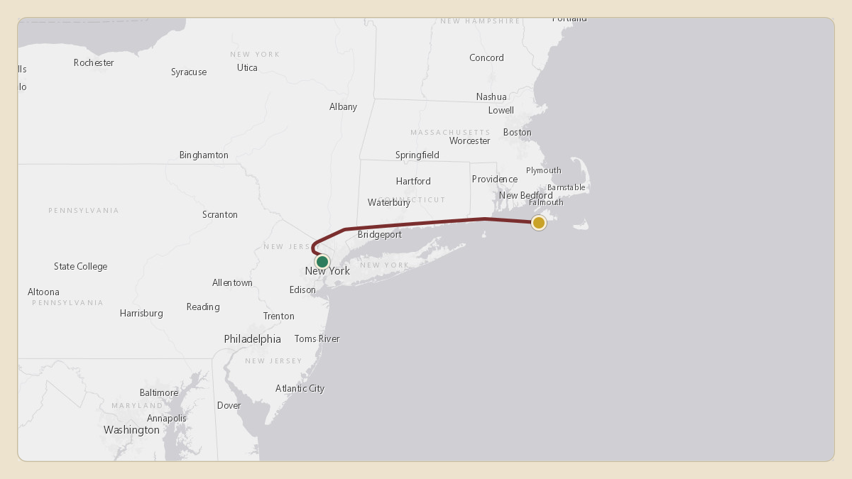 Flight path for Ferrari of Fort Lauderdale's N99MB from KTEB — Teterboro Airport to KFMH — Cape Cod Coast Guard Air Station