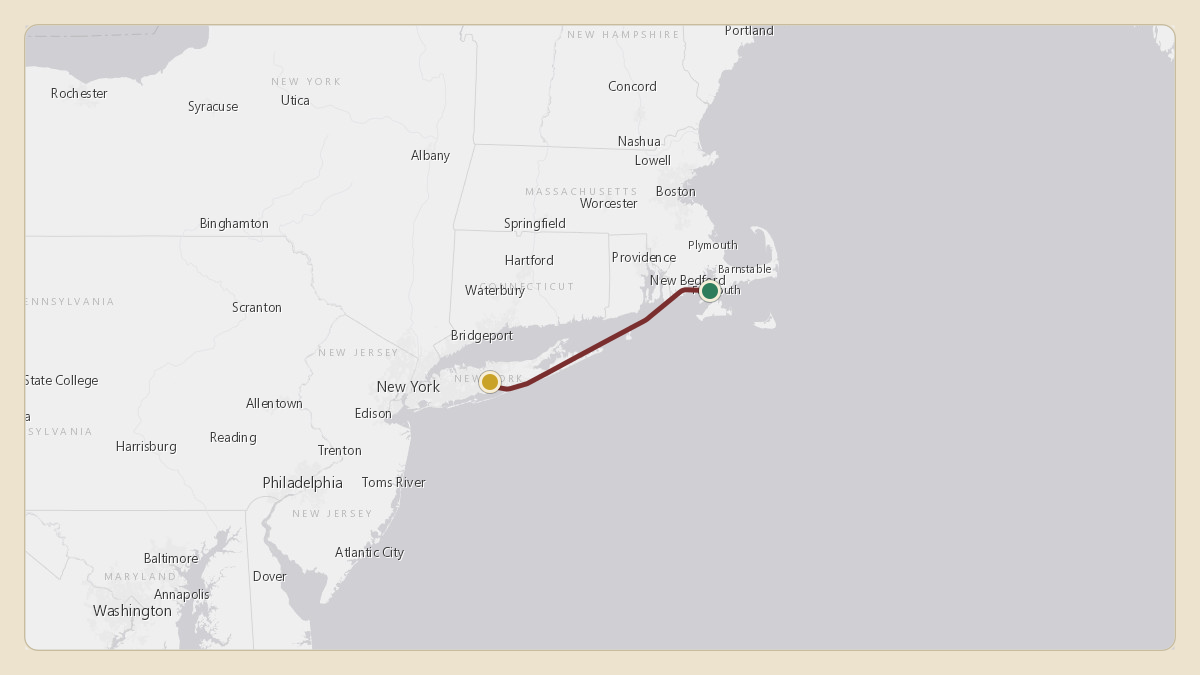 Flight path for Ferrari of Fort Lauderdale's N99MB from KFMH — Cape Cod Coast Guard Air Station to KISP — Long Island MacArthur Airport