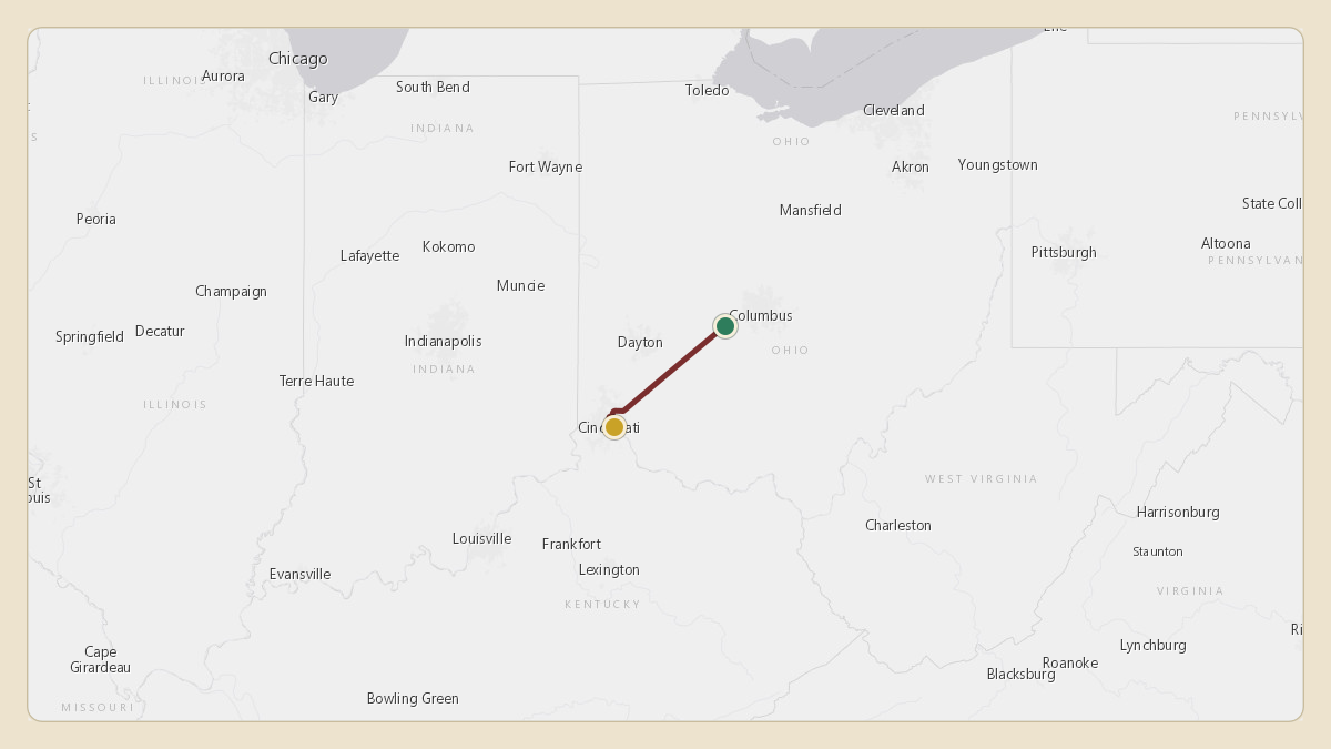 Flight path for Mike DeWine's N71HP from OA86 — Silent P Airport to KLUK — Cincinnati Municipal Airport Lunken Field