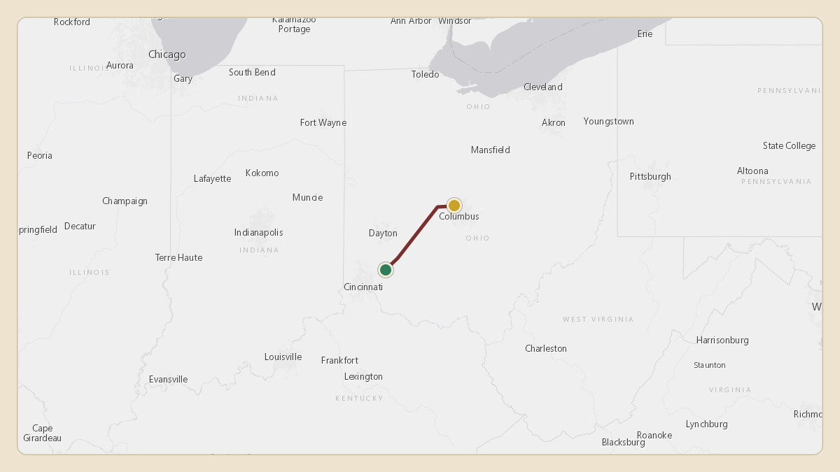 Flight path for Mike DeWine's N71HP from 5OI0 — Rohrer Airport to KOSU — The Ohio State University Airport - Don Scott Field