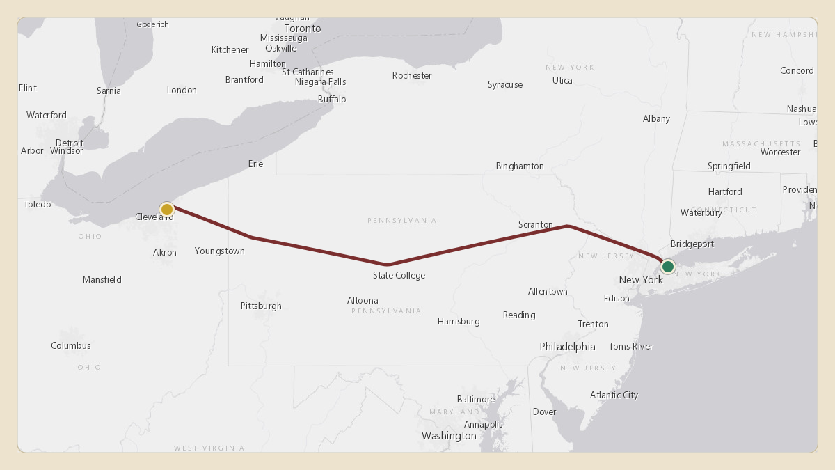 Flight path for James Dolan's N176KH from KISP — Long Island MacArthur Airport to KBKL — Burke Lakefront Airport