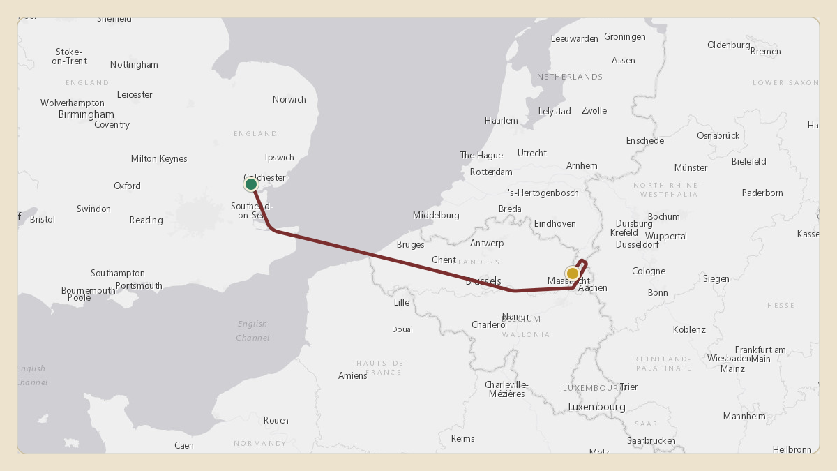 Flight path for UK Government / Royal Flight's G-ZABH from EGMC — London Southend Airport to EHBK — Maastricht Aachen Airport
